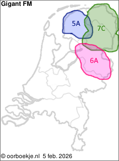 in Friesland op kanaal 5A
in Groningen en Drenthe op kanaal 7C
in Overijssel op kanaal 6A